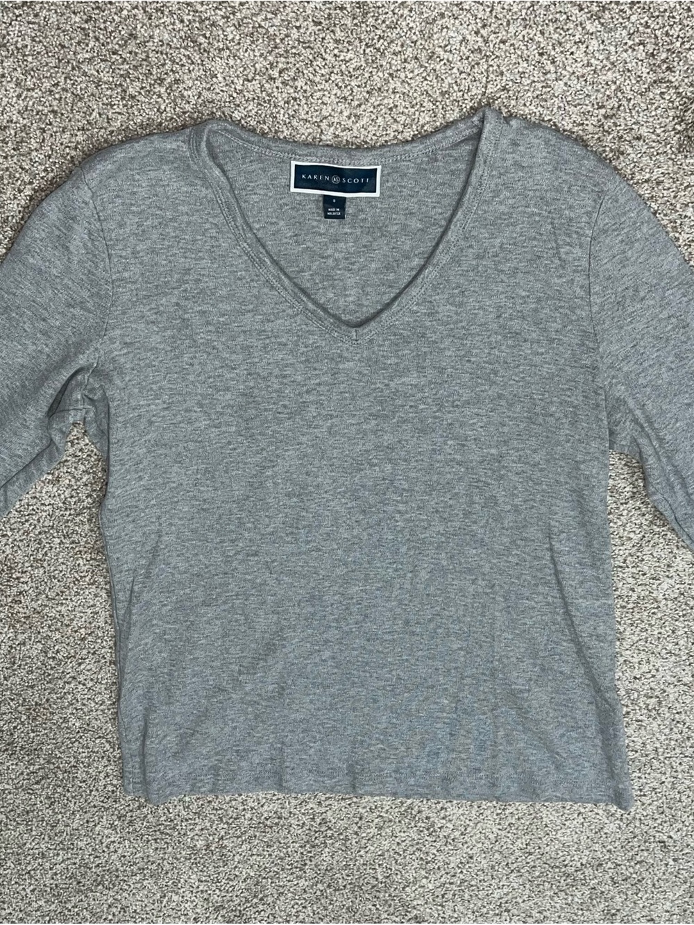 Karen Scott Light Gray V-Neck Long Sleeve Top
